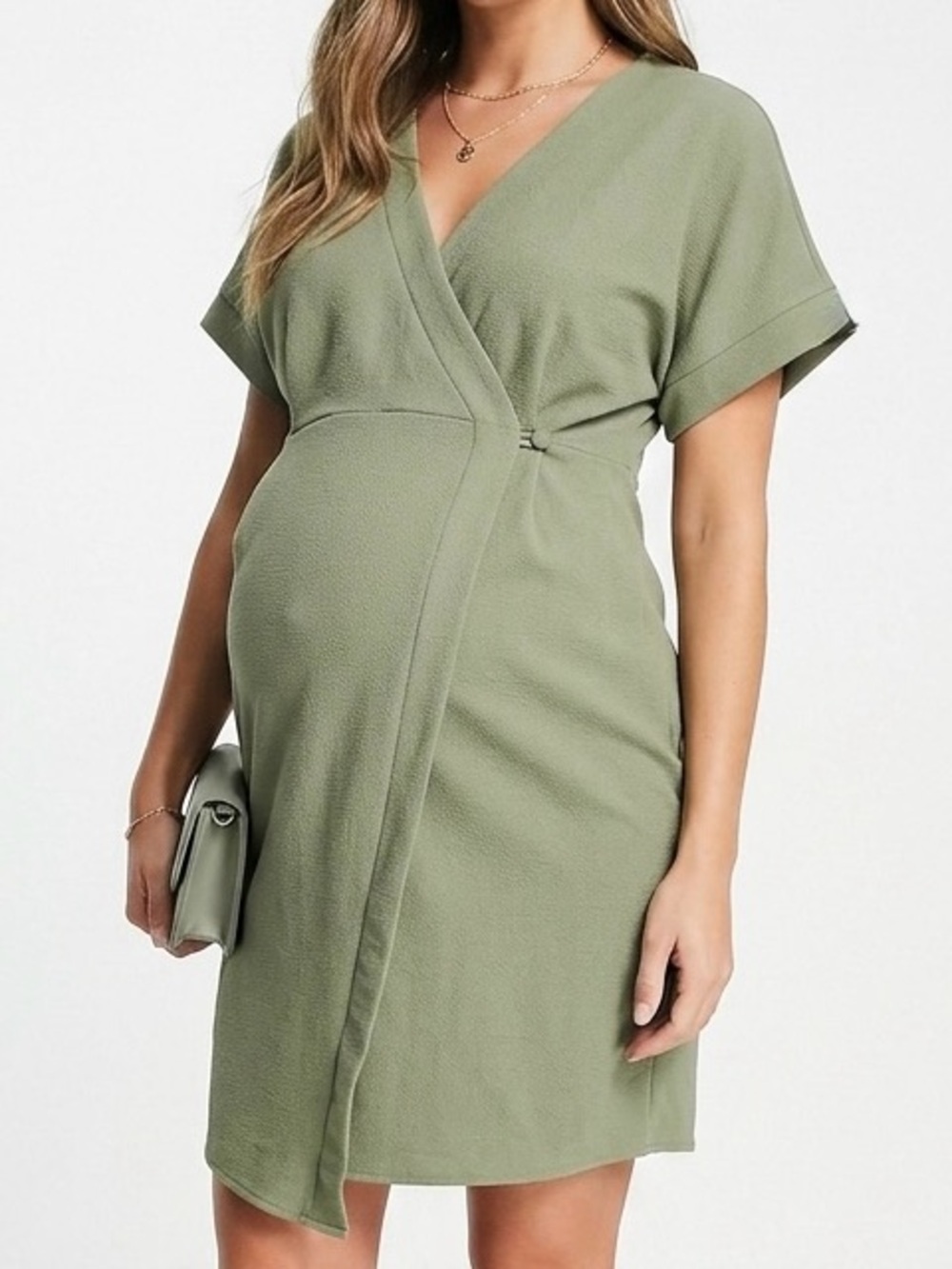 ASOS DESIGN Maternity Sage Green Wrap Dress Kimono 6 ButterMom Minimalist Office